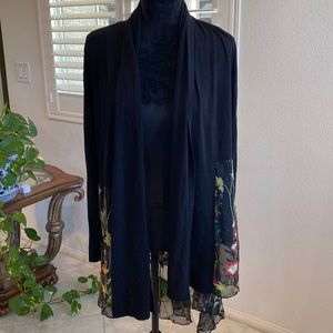 Black long sleeve cardigan with flower embroidery  at the bottom
